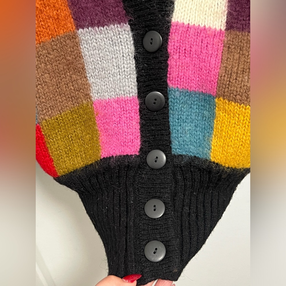 AZIZA Women Colorful Patchwork Wool Cardigan - Picture 3 of 13
